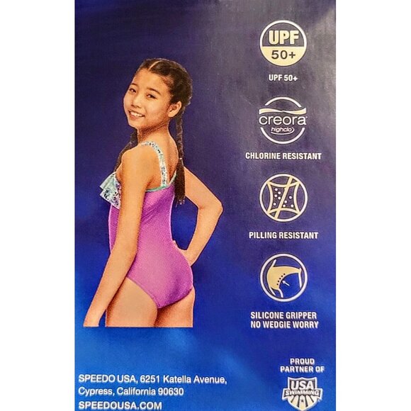 Speedo Girls 1PC Swimsuit Size XL Lavender Multicolor Ruffle Gift Swimteam Pool - Picture 4 of 13